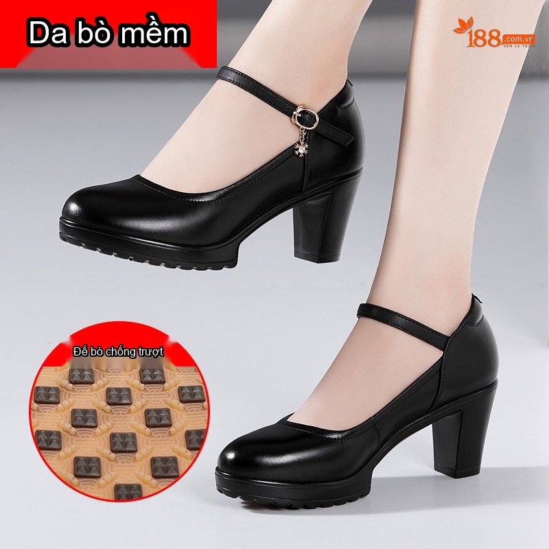 Giày Cao Gót Nữ Da Bò Quai Ngang Chiều Cao Đế Khoảng 8cm Màu Đen, Trắng, Bạc, Đỏ...