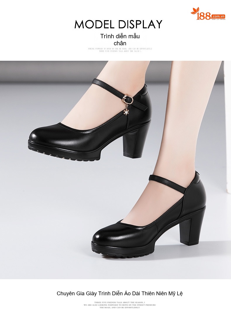 Giày Cao Gót Nữ Da Bò Quai Ngang Chiều Cao Đế Khoảng 8cm Màu Đen, Trắng, Bạc, Đỏ... chi tiết 12
