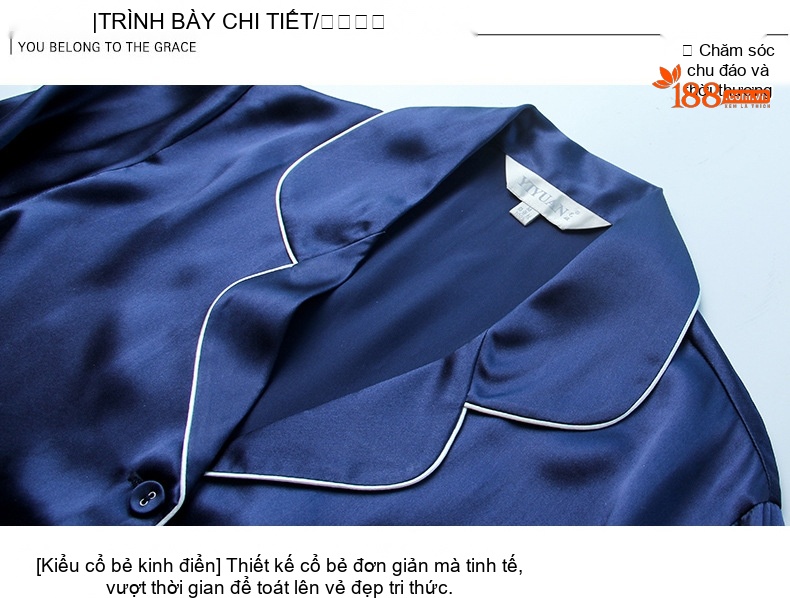 Bộ Đồ Ngủ Lụa Tơ Tằm Dài Tay Nữ Mùa Hè, Thu Màu Hồng, Xanh, Xanh Navy, Xanh Lá chi tiết 32