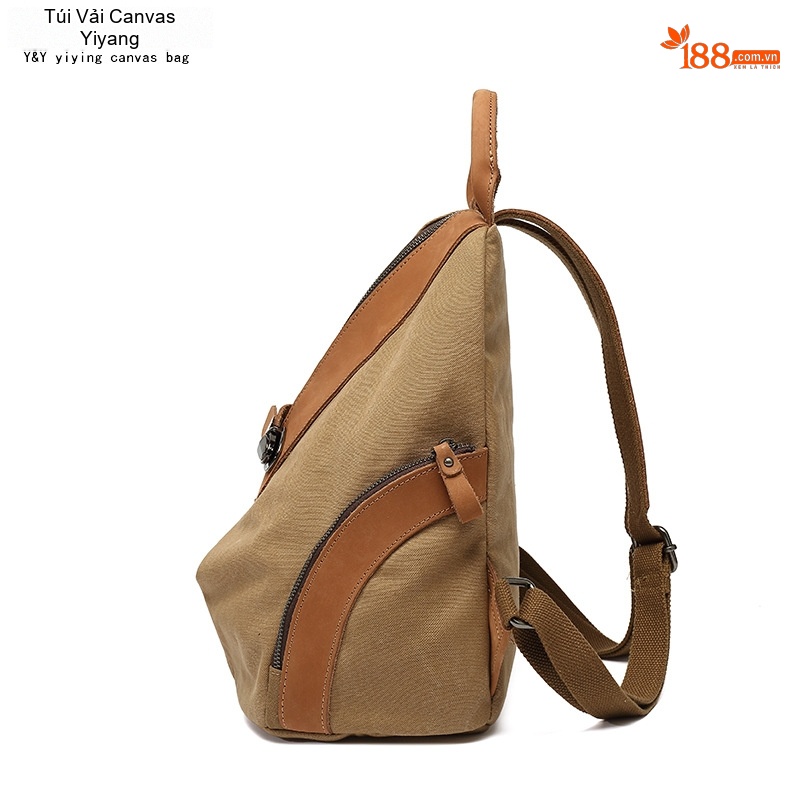 Balo Đeo Vai Nữ Vải Canvas Chống Nước Quai Da Thật Màu Nâu, Đen, Xám