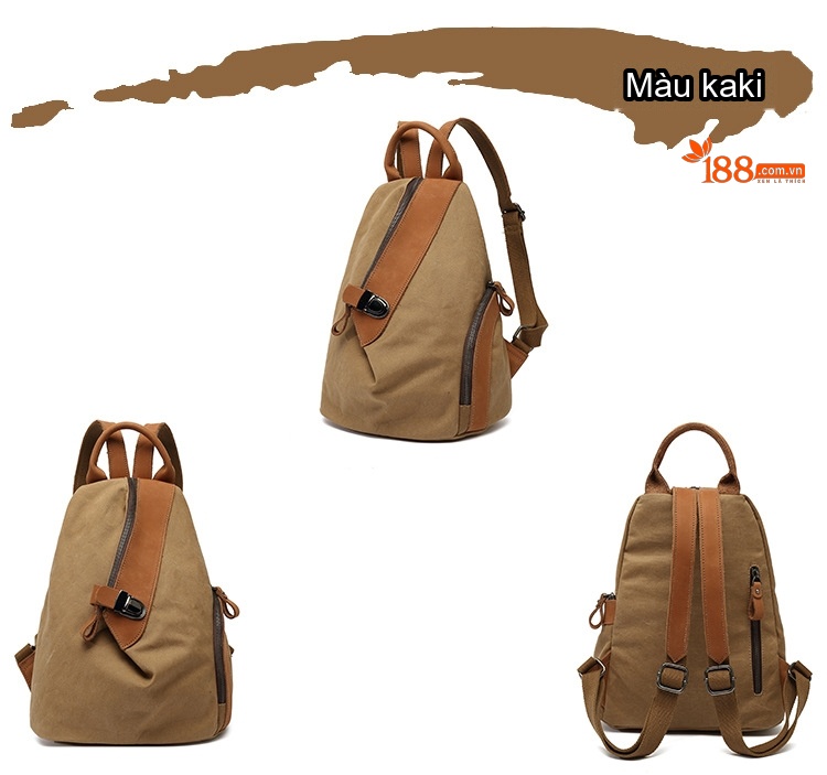 Balo Đeo Vai Nữ Vải Canvas Chống Nước Quai Da Thật Màu Nâu, Đen, Xám chi tiết 7