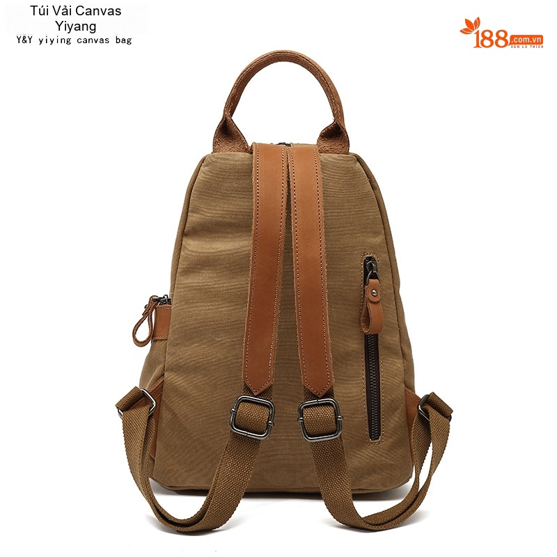 Balo Đeo Vai Nữ Vải Canvas Chống Nước Quai Da Thật Màu Nâu, Đen, Xám