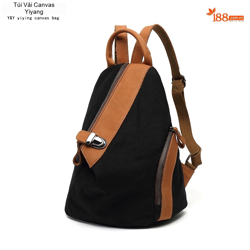 Balo Đeo Vai Nữ Vải Canvas Chống Nước Quai Da Thật Màu Nâu, Đen, Xám