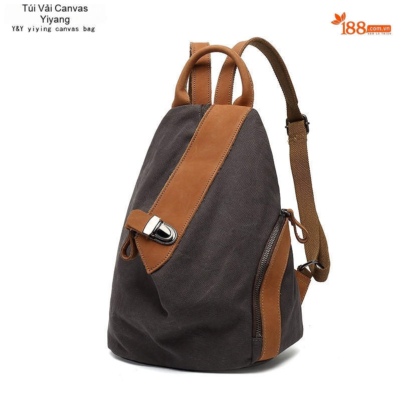 Balo Đeo Vai Nữ Vải Canvas Chống Nước Quai Da Thật Màu Nâu, Đen, Xám