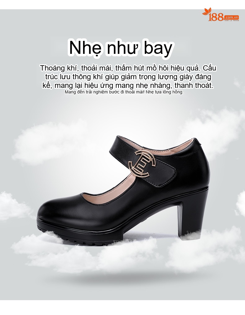 Giày Búp Bê Nữ Da Bò Mũi Tròn Chiều Cao Đế Khoảng 7cm Màu Đen, Đỏ, Bạc chi tiết 8