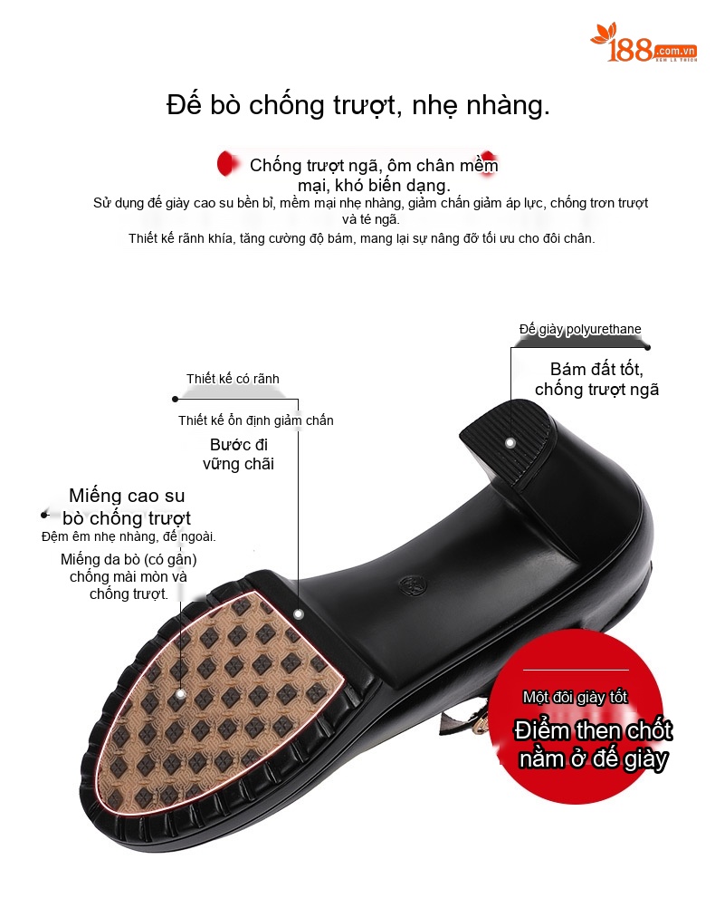 Giày Búp Bê Nữ Da Bò Mũi Tròn Chiều Cao Đế Khoảng 7cm Màu Đen, Đỏ, Bạc chi tiết 4
