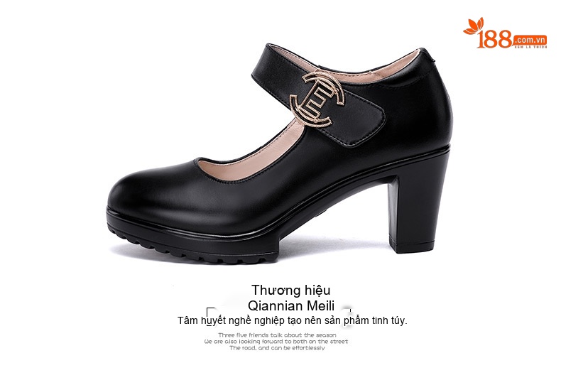 Giày Búp Bê Nữ Da Bò Mũi Tròn Chiều Cao Đế Khoảng 7cm Màu Đen, Đỏ, Bạc chi tiết 18