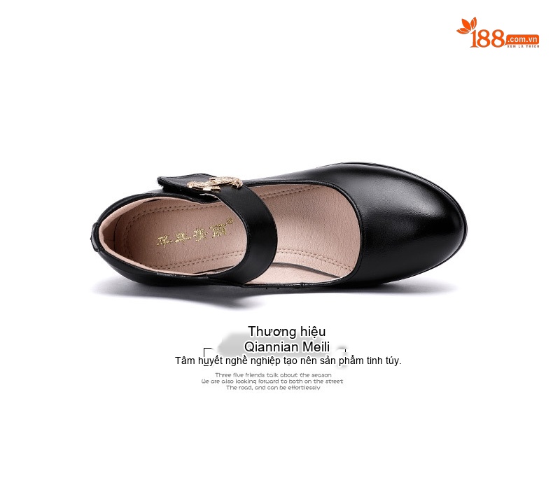 Giày Búp Bê Nữ Da Bò Mũi Tròn Chiều Cao Đế Khoảng 7cm Màu Đen, Đỏ, Bạc chi tiết 19