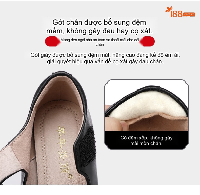 Giày Búp Bê Nữ Da Bò Mũi Tròn Chiều Cao Đế Khoảng 7cm Màu Đen, Đỏ, Bạc chi tiết 5