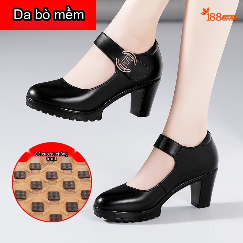 Giày Búp Bê Nữ Da Bò Mũi Tròn Chiều Cao Đế Khoảng 7cm Màu Đen, Đỏ, Bạc