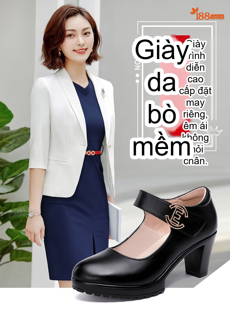 Giày Búp Bê Nữ Da Bò Mũi Tròn Chiều Cao Đế Khoảng 7cm Màu Đen, Đỏ, Bạc chi tiết 1