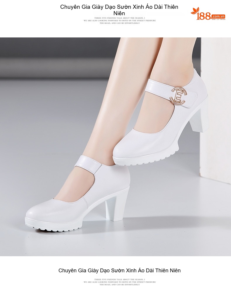 Giày Búp Bê Nữ Da Bò Mũi Tròn Chiều Cao Đế Khoảng 7cm Màu Đen, Đỏ, Bạc chi tiết 16