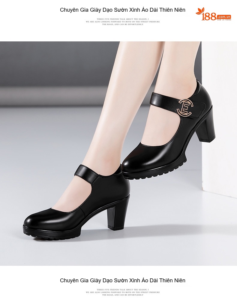 Giày Búp Bê Nữ Da Bò Mũi Tròn Chiều Cao Đế Khoảng 7cm Màu Đen, Đỏ, Bạc chi tiết 14