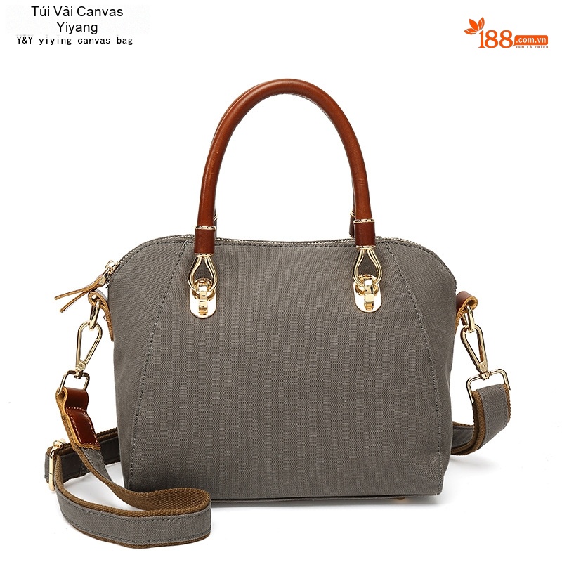 Túi Xách Tay Nữ Vải Canvas Chống Nước Da Thật Túi Đeo Chéo Một Bên Vai Màu Xám, Đen, Trắng, Hồng...