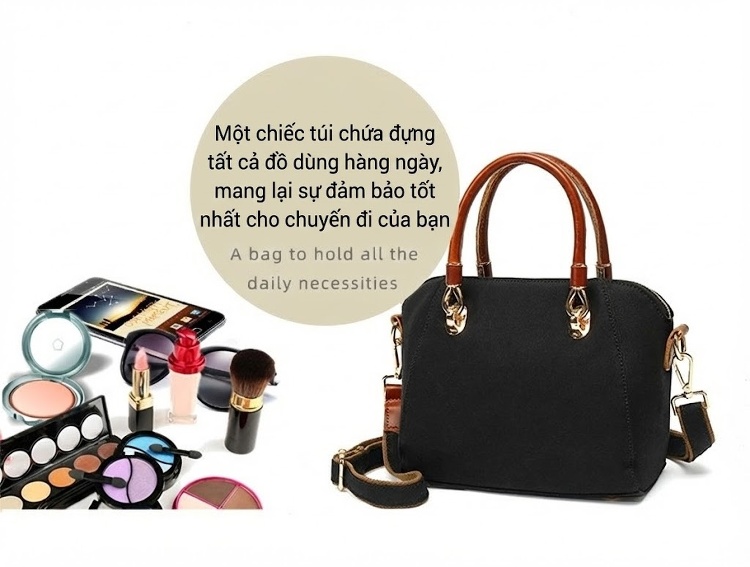 Túi Xách Tay Nữ Vải Canvas Chống Nước Da Thật Túi Đeo Chéo Một Bên Vai Màu Xám, Đen, Trắng, Hồng... chi tiết 14