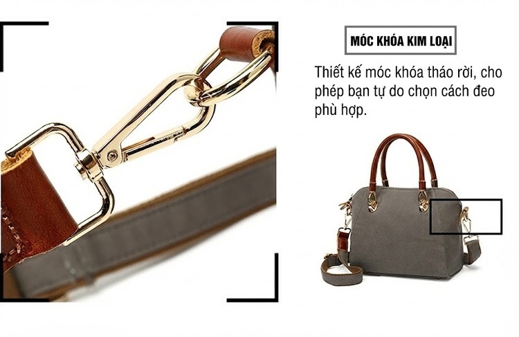 Túi Xách Tay Nữ Vải Canvas Chống Nước Da Thật Túi Đeo Chéo Một Bên Vai Màu Xám, Đen, Trắng, Hồng... chi tiết 11