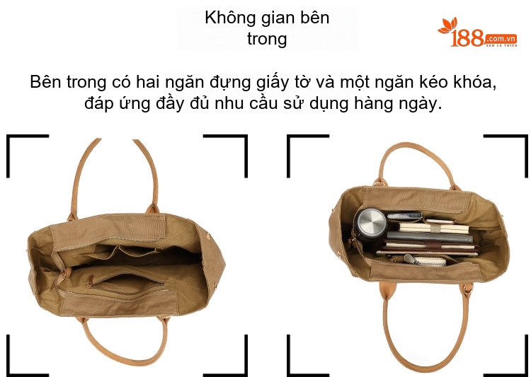 Túi Xách Tay Nữ Vải Canvas Da Thật Đeo Chéo Màu Nâu, Đen, Xám, Trắng... chi tiết 13