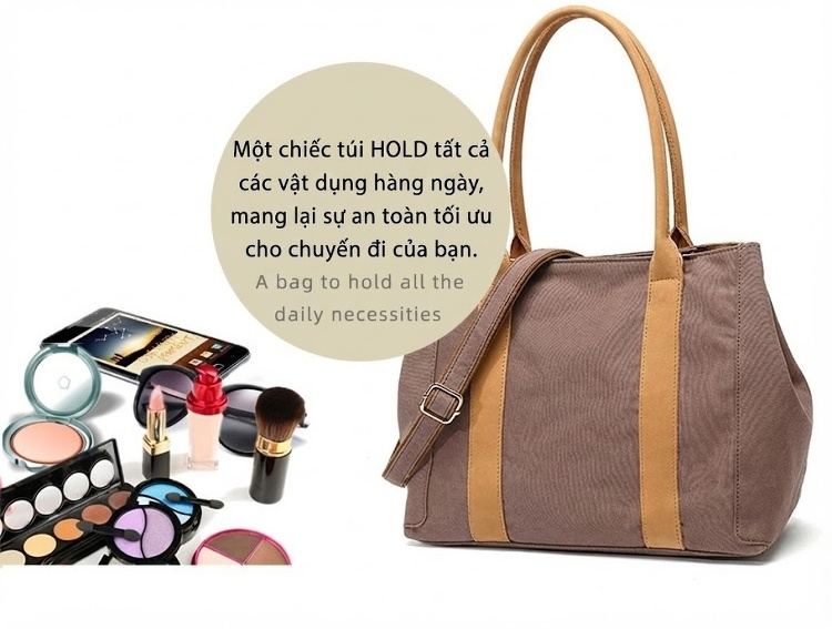 Túi Xách Tay Nữ Vải Canvas Da Thật Đeo Chéo Màu Nâu, Đen, Xám, Trắng... chi tiết 14