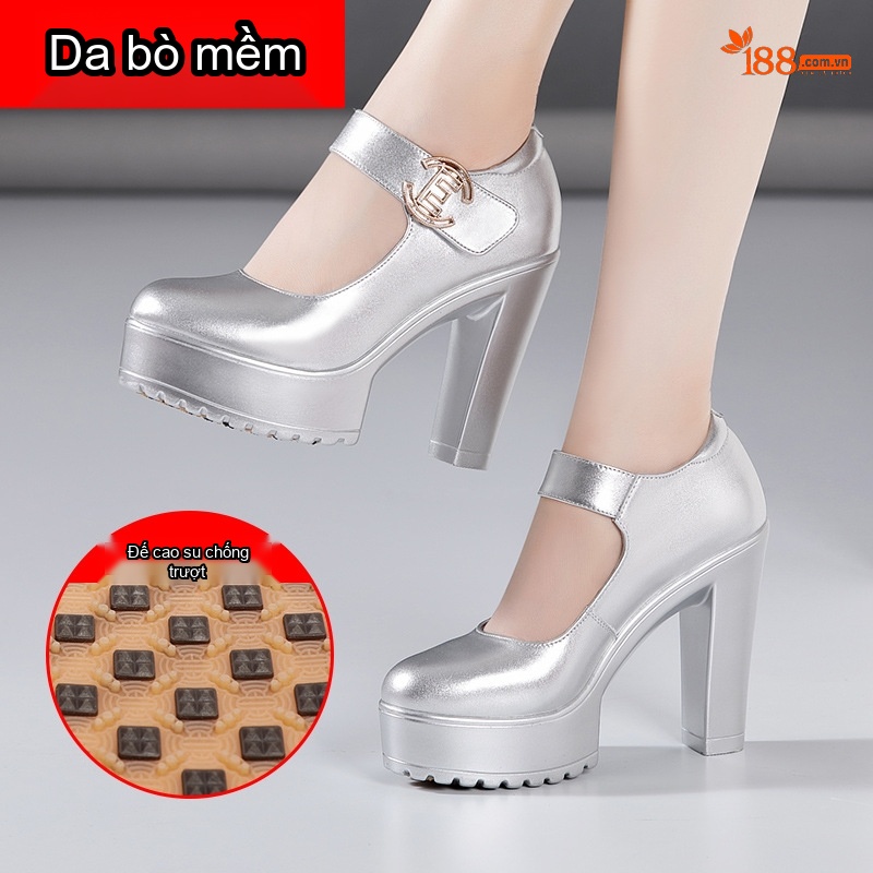 Giày Cao Gót Nữ Quai Ngang Da Bóng Chiều Cao Đế Khoảng 12cm Màu Bạc, Đỏ, Trắng...