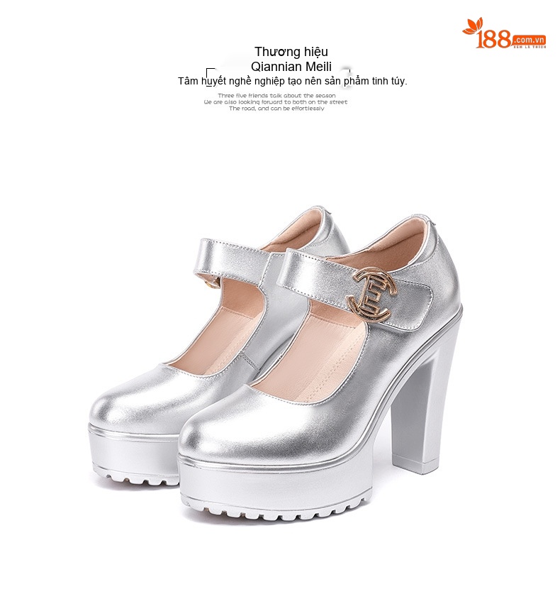 Giày Cao Gót Nữ Quai Ngang Da Bóng Chiều Cao Đế Khoảng 12cm Màu Bạc, Đỏ, Trắng... chi tiết 21