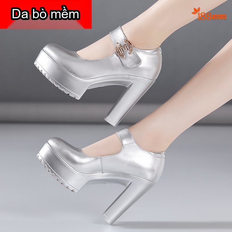 Giày Cao Gót Nữ Quai Ngang Da Bóng Chiều Cao Đế Khoảng 12cm Màu Bạc, Đỏ, Trắng...
