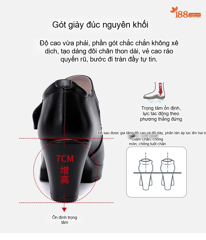 Giày Búp Bê Nữ Da Bò Mũi Tròn Chiều Cao Đế Khoảng 7cm Màu Đen, Đỏ, Bạc chi tiết 11