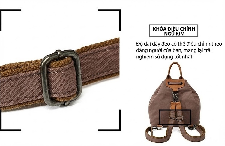 Balo Nữ Vải Canvas Chống Nước Quai Da Thật Màu Nâu, Đen, Kem, Xanh... chi tiết 13