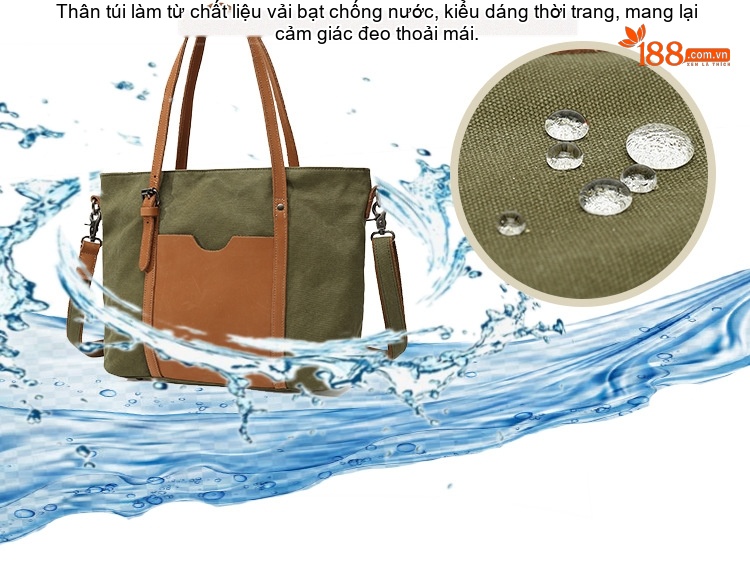 Túi Xách Tay Nữ Vải Canvas Da Thật Đeo Chéo Màu Xanh Rêu, Xám, Nâu, Trắng Kem... chi tiết 2