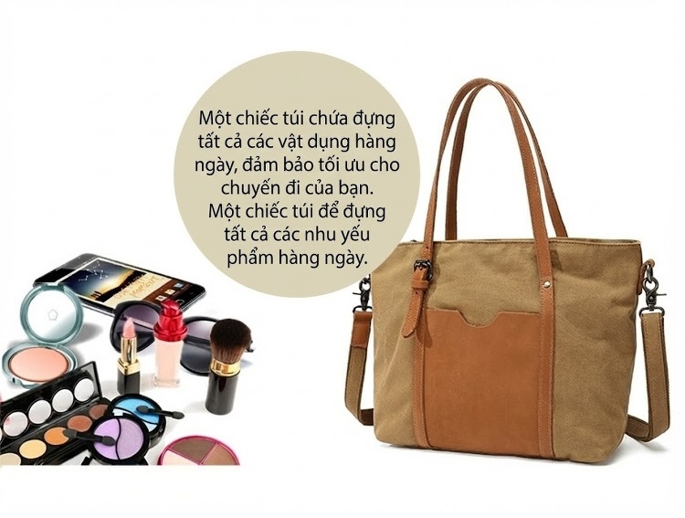 Túi Xách Tay Nữ Vải Canvas Da Thật Đeo Chéo Màu Xanh Rêu, Xám, Nâu, Trắng Kem... chi tiết 14
