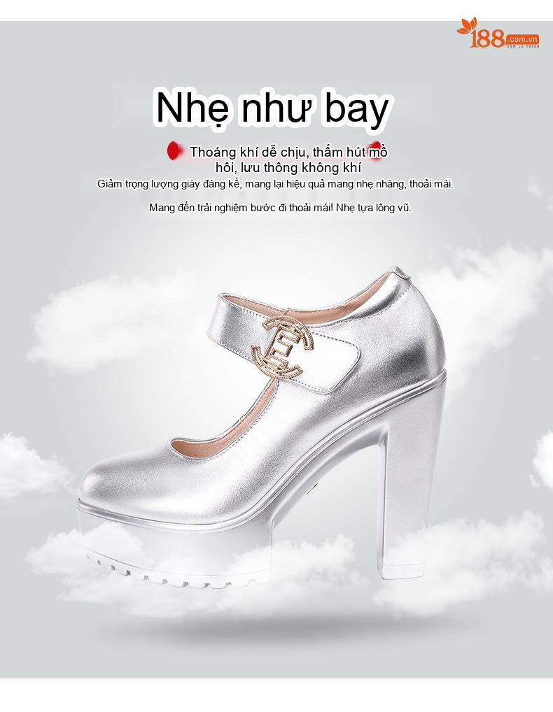 Giày Cao Gót Nữ Quai Ngang Da Bóng Chiều Cao Đế Khoảng 12cm Màu Bạc, Đỏ, Trắng... chi tiết 8