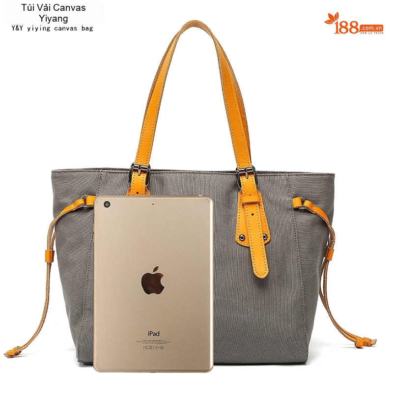 Túi Tote Nữ Vải Canvas Da Thật Chống Thấm Nước Túi Đeo Chéo Một Bên Vai Màu Xám, Đen, Nâu, Kem...