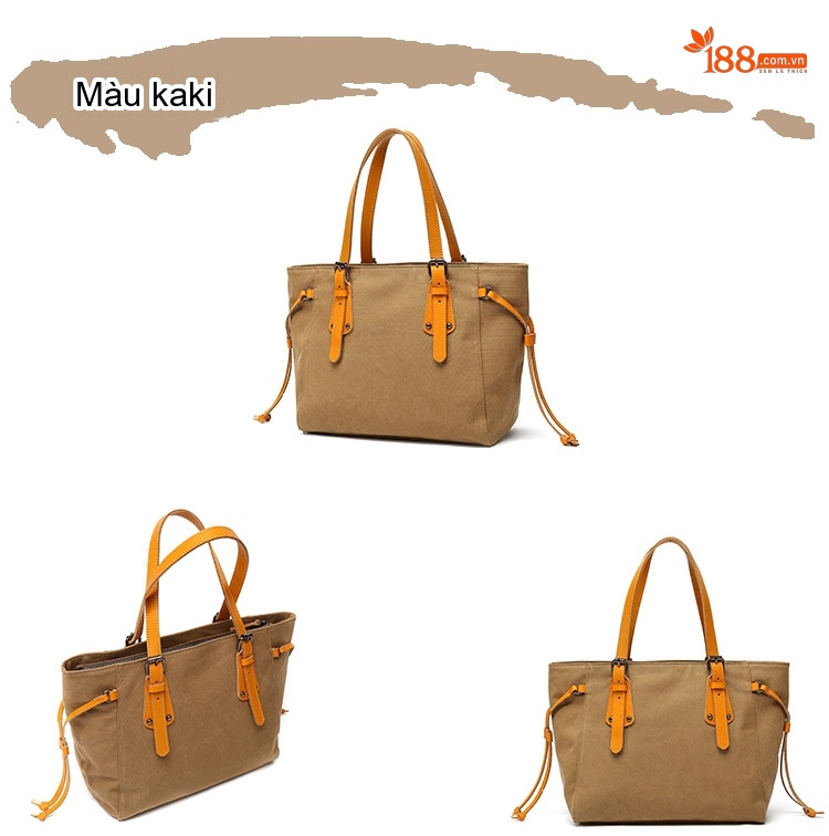 Túi Tote Nữ Vải Canvas Da Thật Chống Thấm Nước Túi Đeo Chéo Một Bên Vai Màu Xám, Đen, Nâu, Kem... chi tiết 9