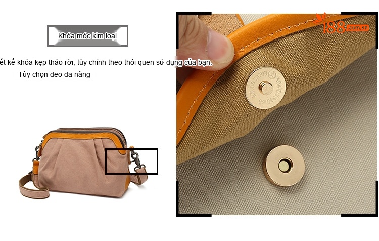 Túi Đeo Chéo Nữ Vải Canvas Da Thật Túi Hộp Chữ Nhật Màu Nâu, Đen, Xám, Trắng... chi tiết 11