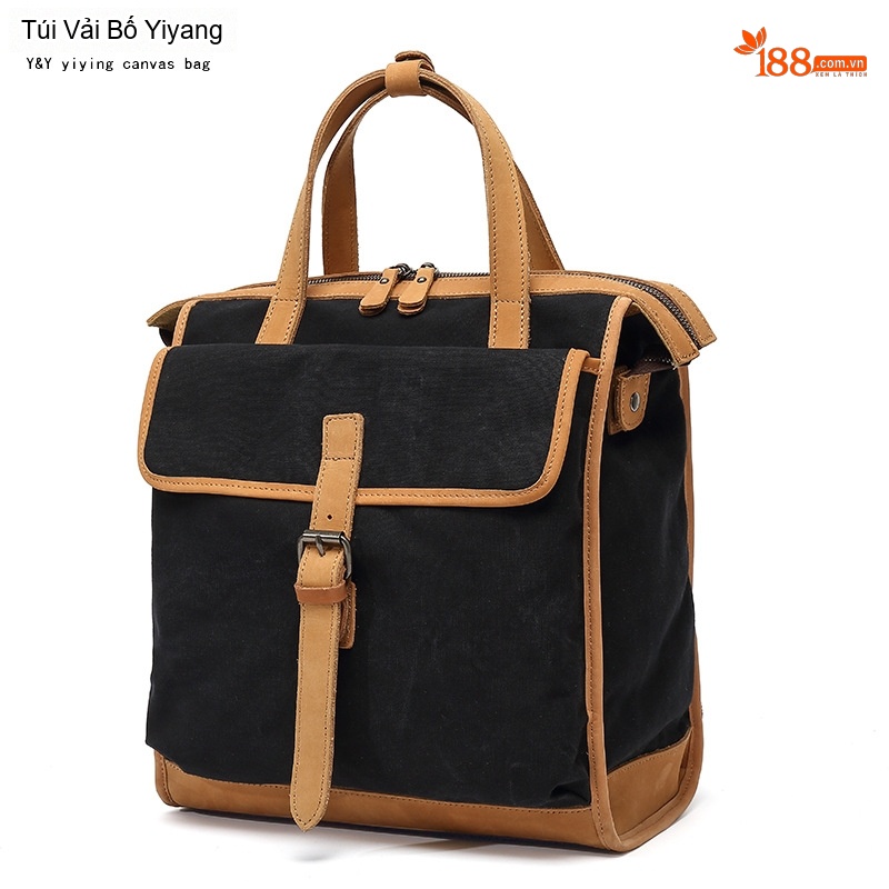 Balo Đôi Nữ Vải Canvas Chống Nước Quai Xách Da Thật Màu Xanh, Nâu, Kem, Đen...
