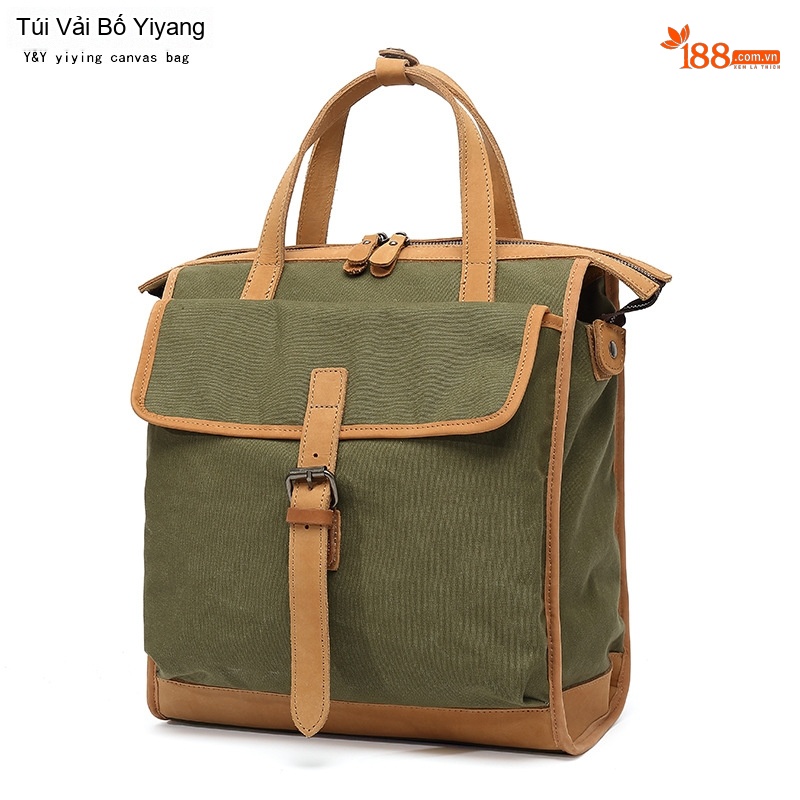 Balo Đôi Nữ Vải Canvas Chống Nước Quai Xách Da Thật Màu Xanh, Nâu, Kem, Đen...