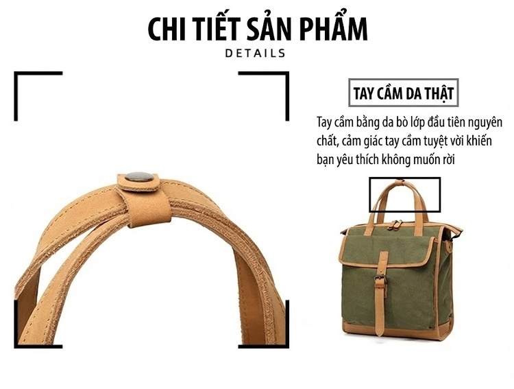 Balo Đôi Nữ Vải Canvas Chống Nước Quai Xách Da Thật Màu Xanh, Nâu, Kem, Đen... chi tiết 10