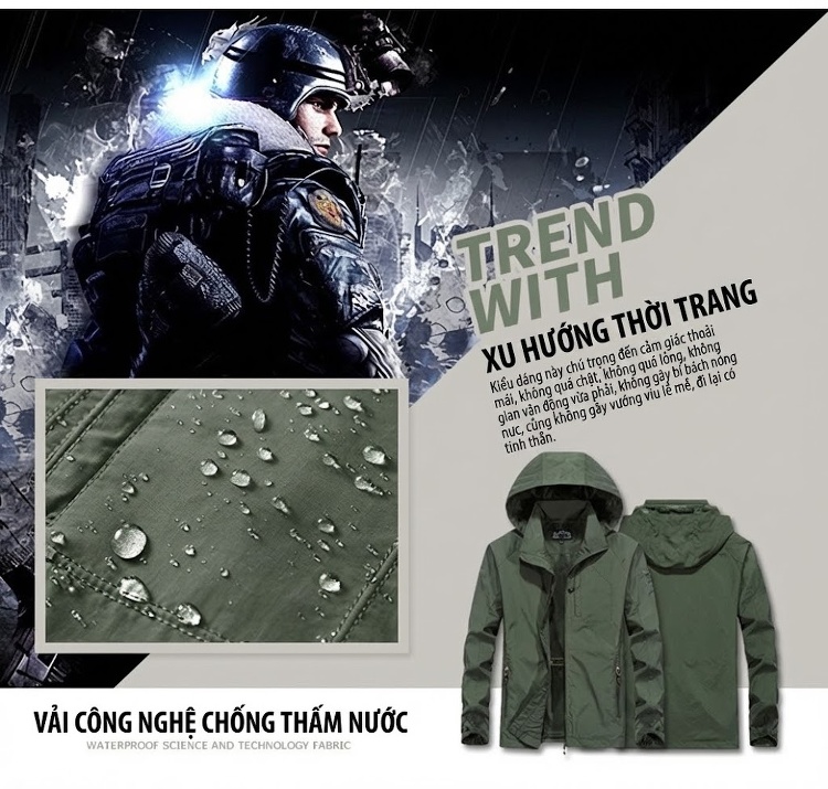 Áo Khoác Gió Nam Mỏng Nhẹ Dáng Rộng Có Mũ Trùm Đầu Phong Cách Thể Thao Màu Xanh Rêu, Xanh Navy, Be, Đen... chi tiết 2