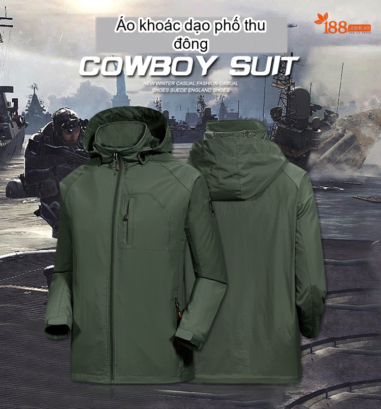 Áo Khoác Gió Nam Mỏng Nhẹ Dáng Rộng Có Mũ Trùm Đầu Phong Cách Thể Thao Màu Xanh Rêu, Xanh Navy, Be, Đen... chi tiết 1