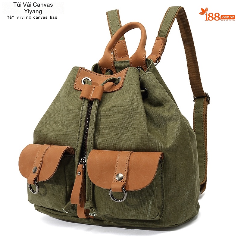 Balo Nữ Vải Canvas Chống Nước Quai Da Thật Màu Nâu, Đen, Kem, Xanh...