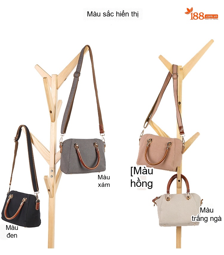 Túi Xách Tay Nữ Vải Canvas Chống Nước Da Thật Túi Đeo Chéo Một Bên Vai Màu Xám, Đen, Trắng, Hồng... chi tiết 5
