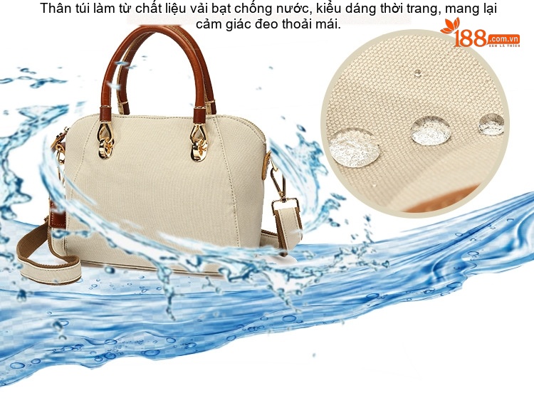 Túi Xách Tay Nữ Vải Canvas Chống Nước Da Thật Túi Đeo Chéo Một Bên Vai Màu Xám, Đen, Trắng, Hồng... chi tiết 2