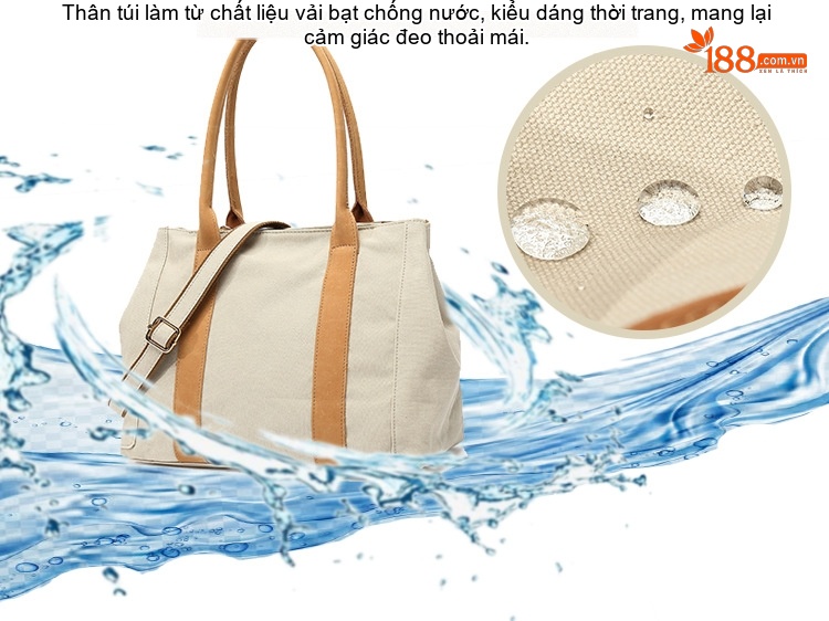 Túi Xách Tay Nữ Vải Canvas Da Thật Đeo Chéo Màu Nâu, Đen, Xám, Trắng... chi tiết 2