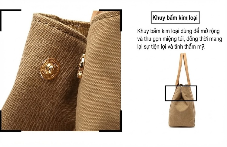Túi Xách Tay Nữ Vải Canvas Da Thật Đeo Chéo Màu Nâu, Đen, Xám, Trắng... chi tiết 11