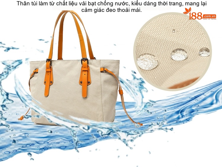 Túi Tote Nữ Vải Canvas Da Thật Chống Thấm Nước Túi Đeo Chéo Một Bên Vai Màu Xám, Đen, Nâu, Kem... chi tiết 2