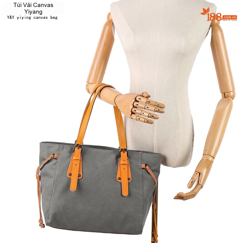 Túi Tote Nữ Vải Canvas Da Thật Chống Thấm Nước Túi Đeo Chéo Một Bên Vai Màu Xám, Đen, Nâu, Kem...