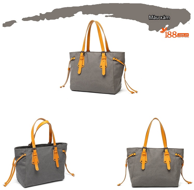 Túi Tote Nữ Vải Canvas Da Thật Chống Thấm Nước Túi Đeo Chéo Một Bên Vai Màu Xám, Đen, Nâu, Kem... chi tiết 8