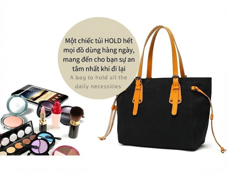 Túi Tote Nữ Vải Canvas Da Thật Chống Thấm Nước Túi Đeo Chéo Một Bên Vai Màu Xám, Đen, Nâu, Kem... chi tiết 15