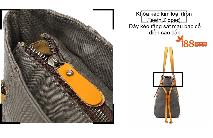 Túi Tote Nữ Vải Canvas Da Thật Chống Thấm Nước Túi Đeo Chéo Một Bên Vai Màu Xám, Đen, Nâu, Kem... chi tiết 12