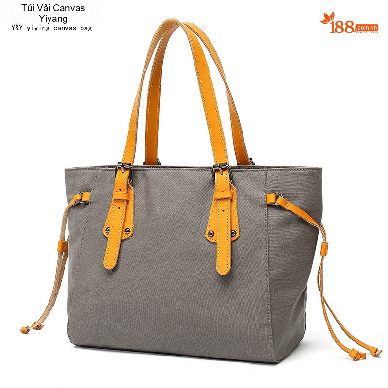 Túi Tote Nữ Vải Canvas Da Thật Chống Thấm Nước Túi Đeo Chéo Một Bên Vai Màu Xám, Đen, Nâu, Kem...