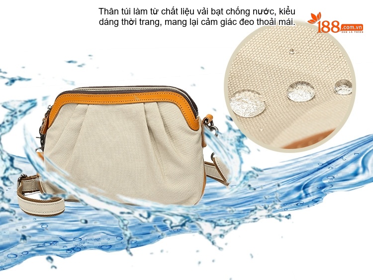 Túi Đeo Chéo Nữ Vải Canvas Da Thật Túi Hộp Chữ Nhật Màu Nâu, Đen, Xám, Trắng... chi tiết 2